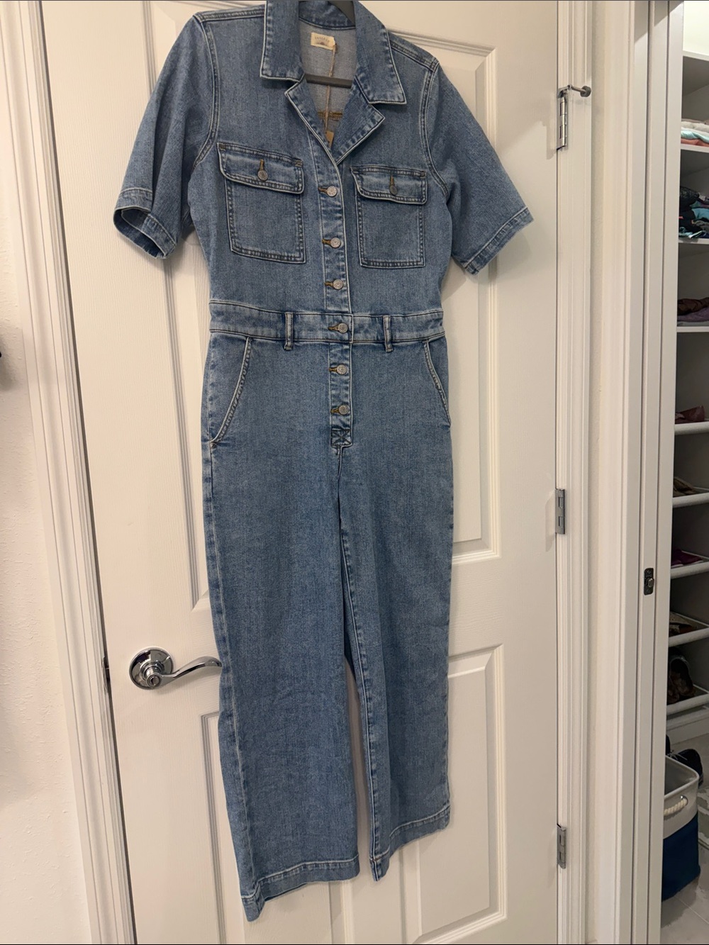 Faherty Short-Sleeve Denim Jumpsuit